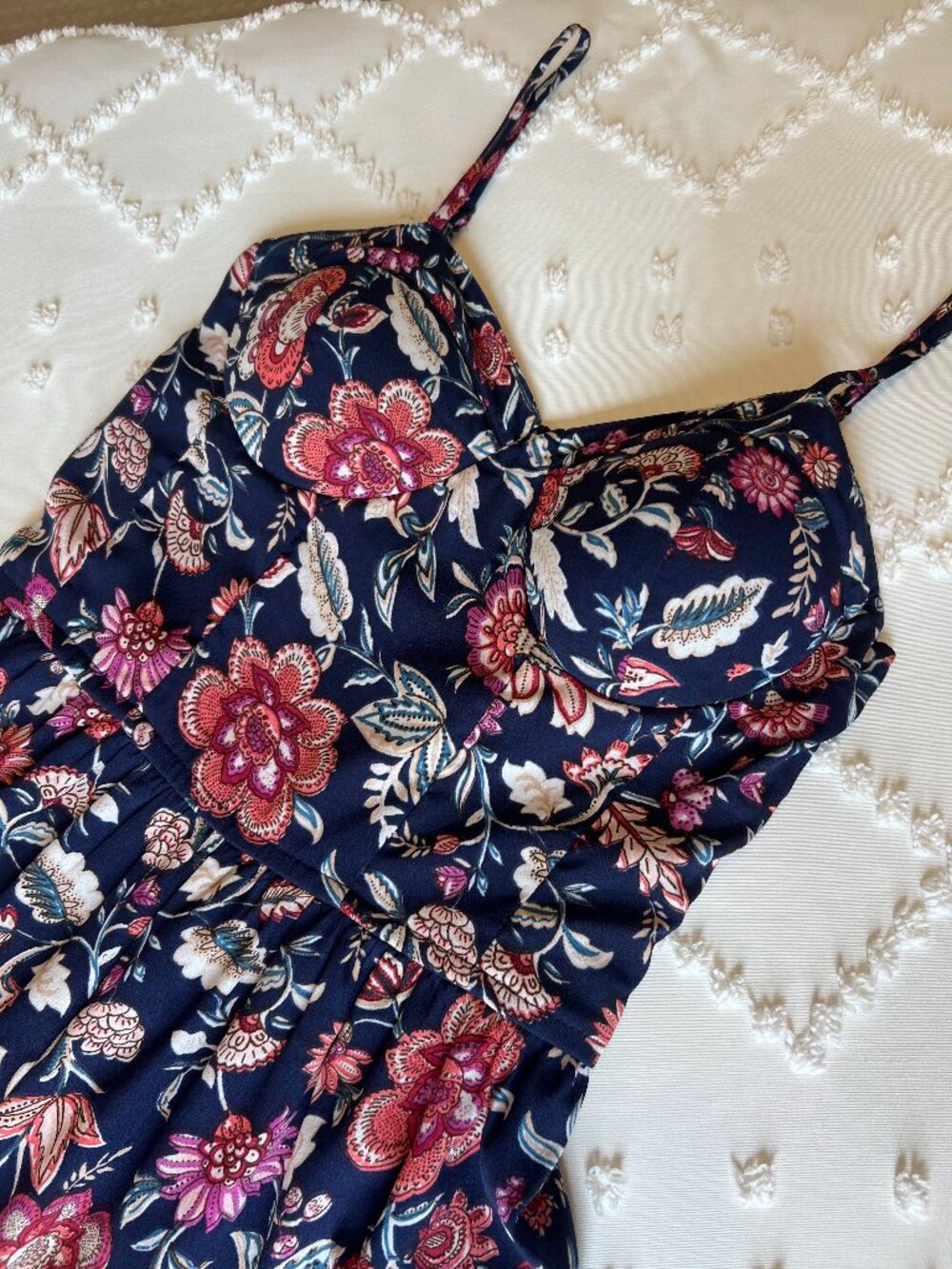 BOG Collective Navy Floral Wide Leg Jumpsuit Padded Bust Adjustable Staps Boho